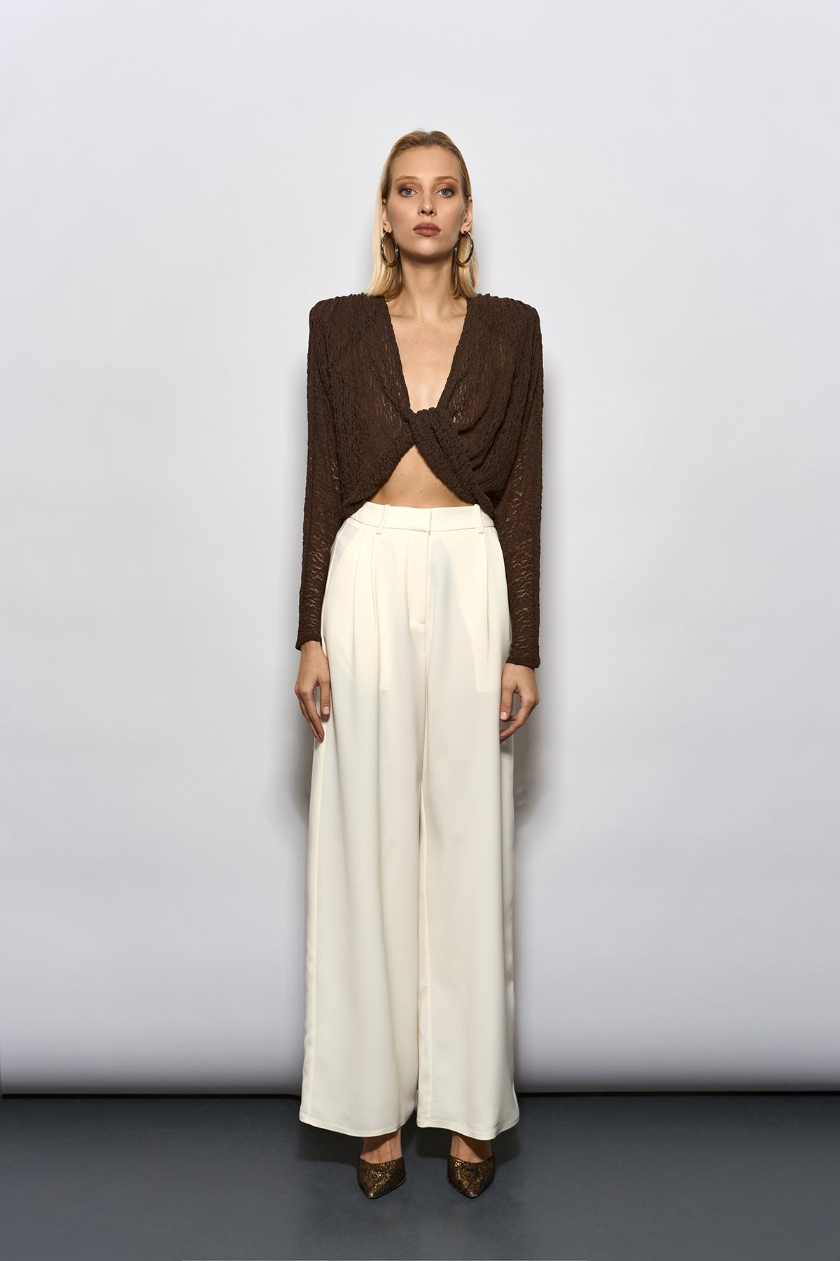 PİLE DETAYLI ECRU PALAZZO PANTOLON