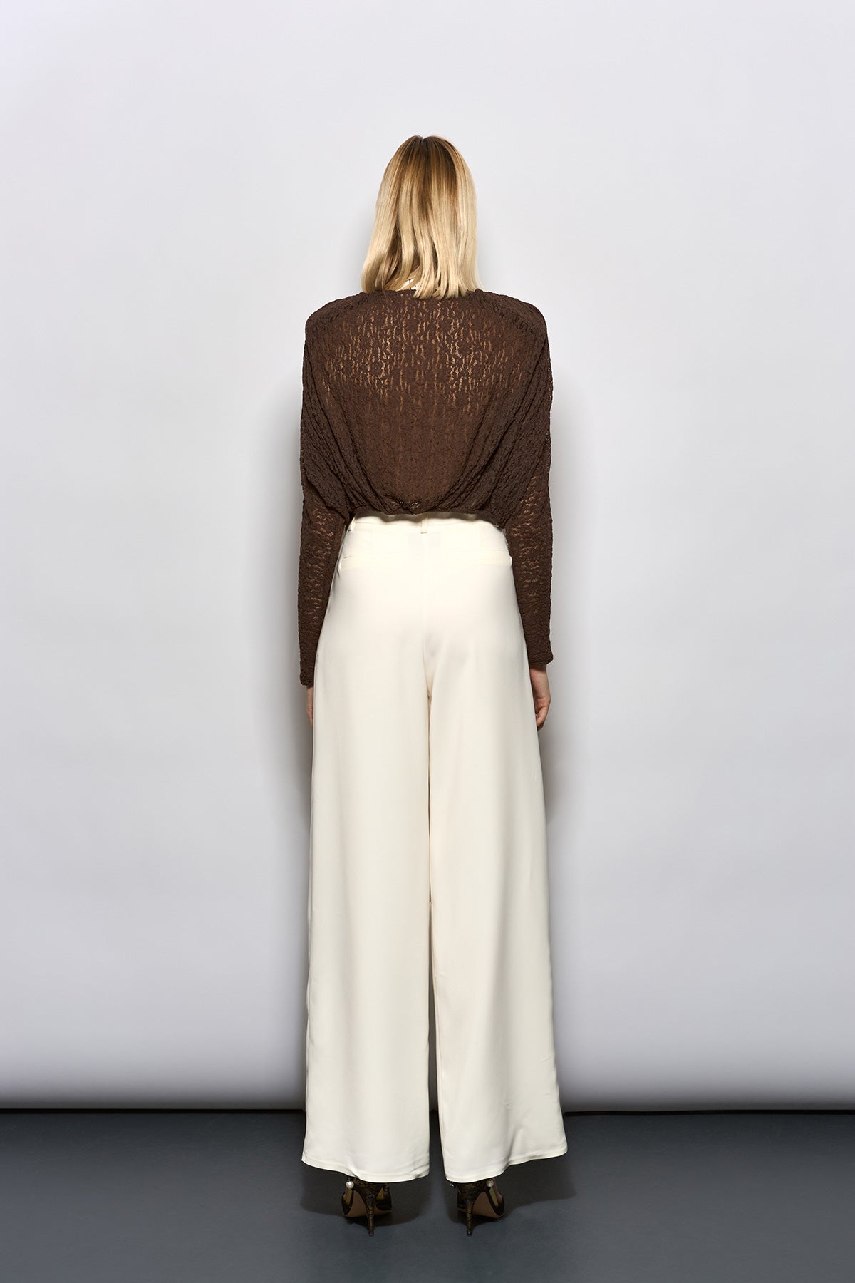 PİLE DETAYLI ECRU PALAZZO PANTOLON