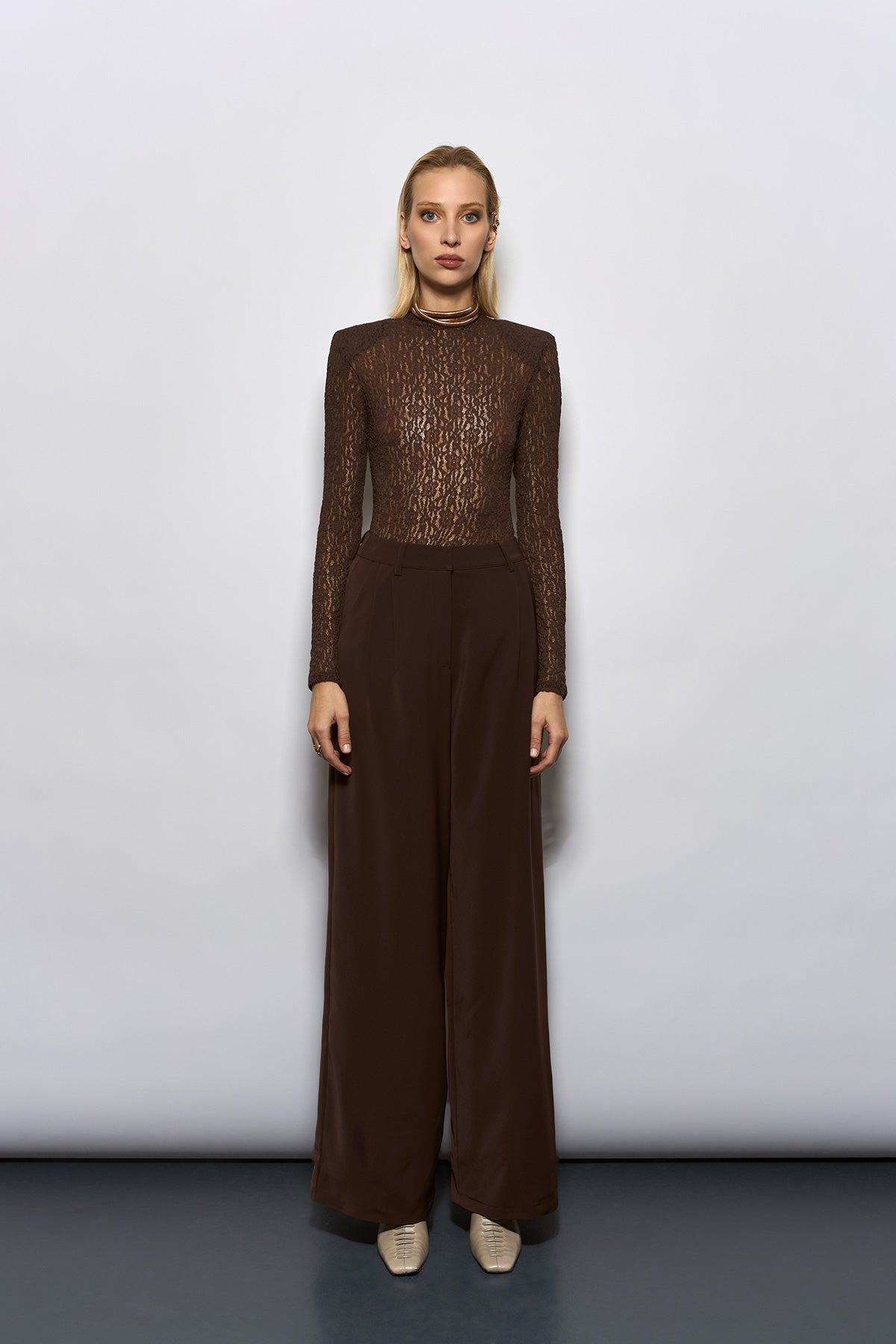 PİLE DETAYLI KAHVERENGİ PALAZZO PANTOLON