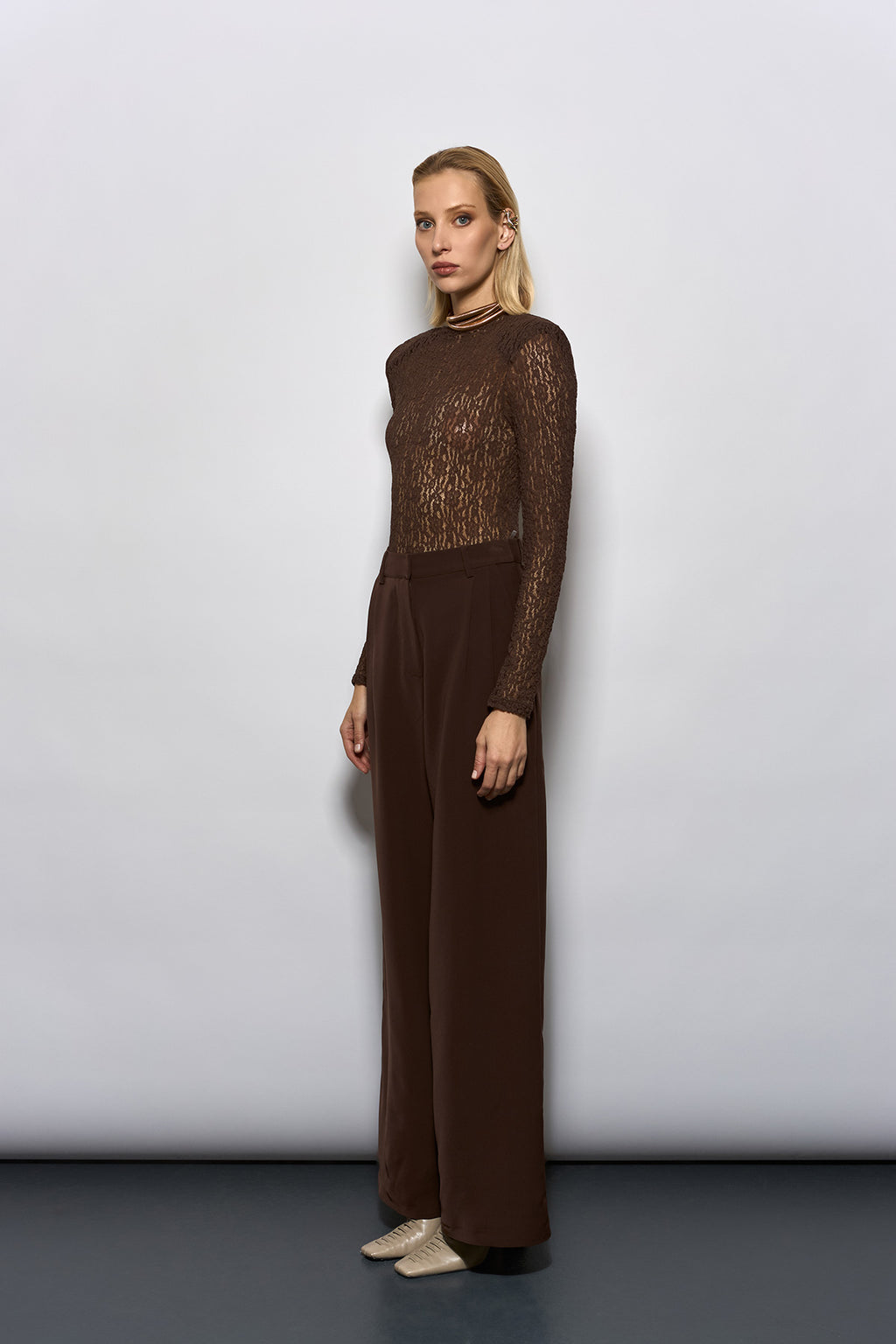 PİLE DETAYLI KAHVERENGİ PALAZZO PANTOLON