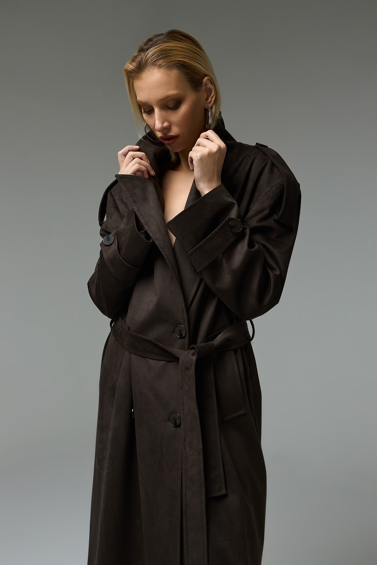 KAHVERENGİ İTHAL SÜET TRENÇKOT