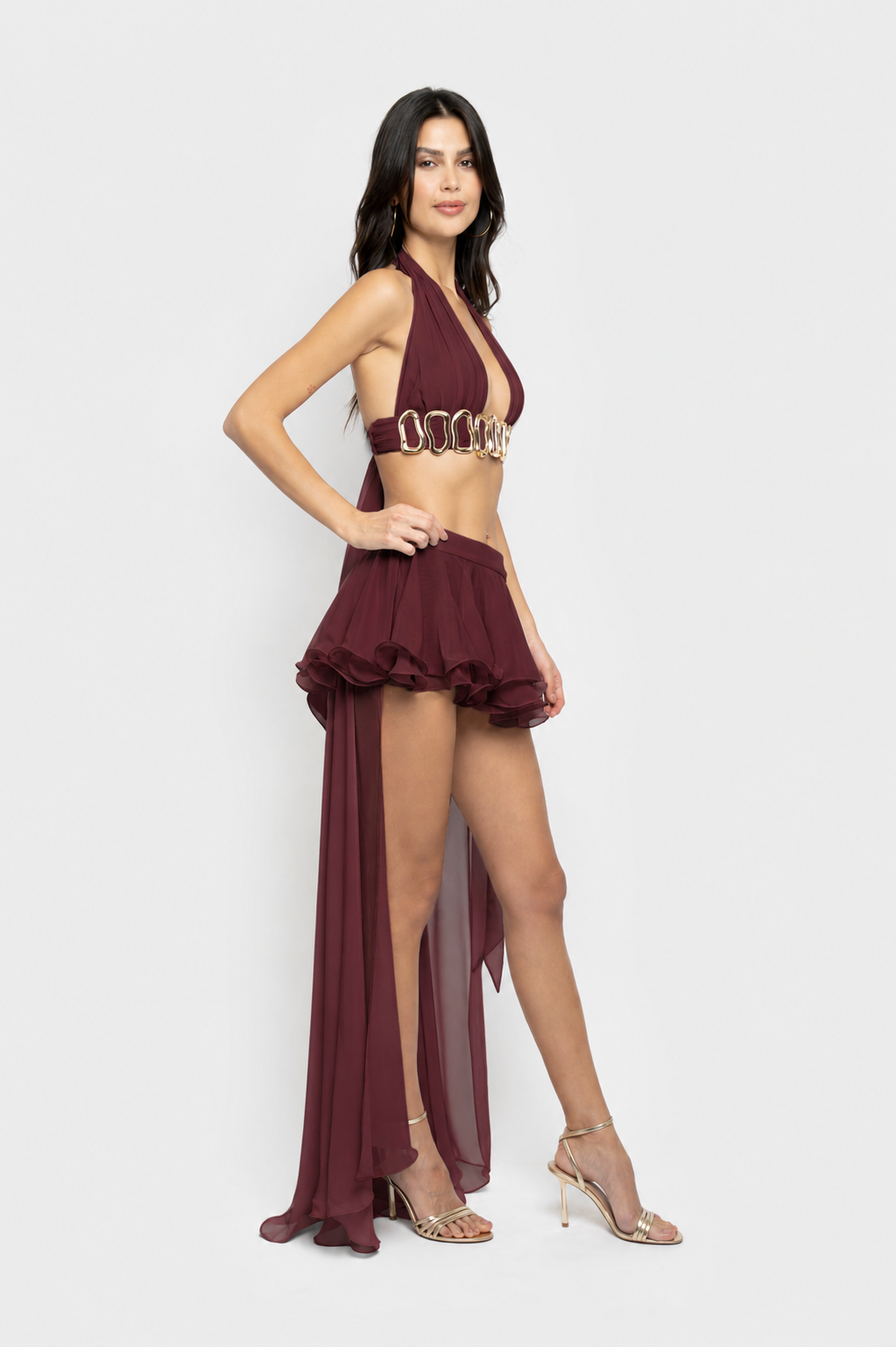 MARYLN BURGUNDY TOP & SKIRT SET